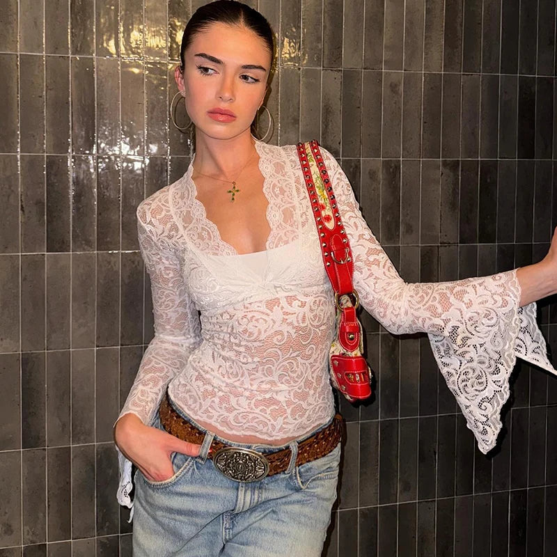 Norvelly Amara Lace Bell Sleeve Top
